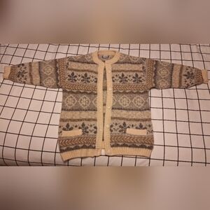 Vintage Beige and Brown Icewear Cardigan Made In Iceland Men's Medium